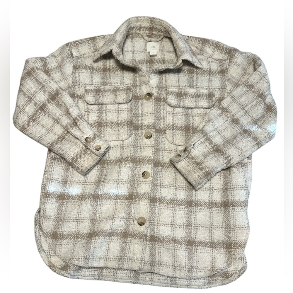 H&M Plaid Shirt Jacket — Beige/Cream — Size S